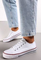 Biało-Czerwone Sznurowane Trampki przed Kostkę Hanei. Białe trampki damskie Renee, bez wzorów, przed kostkę, bez zapięcia. Za 49.99 zł.