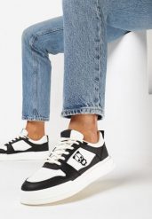 Czarno-Białe Sneakersy z Ozdobnym Nadrukiem i Delikatną Perforacją Bleordia. Czarne obuwie sportowe damskie Born2be, z materiału, bez zapięcia. Za 89.99 zł.