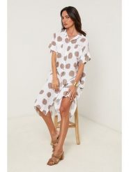 Le Monde du Lin Lniana sukienka w kolorze biało-szarobrązowym rozmiar: 34/36. Białe sukienki damskie Le Monde du Lin, bez wzorów, ze lnu, bez ramiączek. Za 173.99 zł.