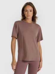 4F T-shirt oversize z modalem damski - brązowy XS. Brązowe t-shirty damskie 4F, xl, bez wzorów, z jersey, bez kołnierzyka. W wyprzedaży za 79.99 zł.