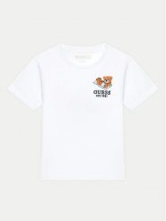 Guess T-Shirt N5GI08 K8HM4 Biały Regular Fit. Białe koszulki i t-shirty dziewczęce Guess, z aplikacjami, z bawełny, bez kołnierzyka, bez ramiączek. Za 49.99 zł.