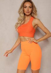 Pomarańczowe Sportowe Szorty Kolarki Prążkowane High Waist Steiama. Brązowe spodenki sportowe damskie Renee, l, bez wzorów, z materiału, z podwyższonym stanem, do biegania. Za 24.99 zł.