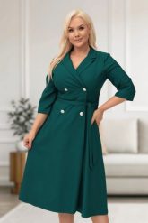 Elegancka żakietowa sukienka Marietta w kolorze butelkowej zieleni XXL OVERSIZE WIOSNA. Zielone sukienki damskie Moda Size Plus Iwanek, bez wzorów, z elastanu, biznesowe, bez ramiączek. Za 325.00 zł.