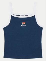 Guess Top J5GI07 KCU20 Niebieski Slim Fit. Niebieskie koszulki i t-shirty dziewczęce Guess, z aplikacjami, z bawełny, bez kołnierzyka, bez ramiączek. Za 59.99 zł.