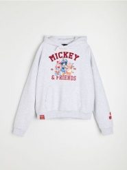 Bluza hoodie z bawełną Mickey and Friends - szary. Szare bluzy damskie Sinsay, l, bez wzorów, z bawełny, bez kaptura. Za 59.99 zł.
