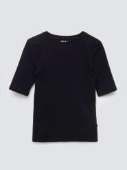 Koszulka damska w prążek czarna Imija 906. Czarne koszulki damskie Big Star, l, bez wzorów, z dzianiny, bez kołnierzyka, bez ramiączek. Za 79.99 zł.