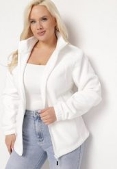 Biała Bluza na Suwak o Klasycznym Kroju z Kołnierzem i Kieszeniami Lathmini. Białe bluzy damskie Born2be, xl, bez wzorów, bez kaptura. Za 99.99 zł.