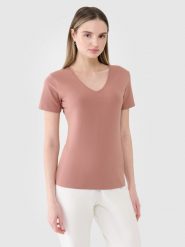 4F T-shirt slim gładki damski - brązowy S. Brązowe t-shirty damskie 4F, s, bez wzorów, z bawełny, bez kołnierzyka. W wyprzedaży za 29.99 zł.
