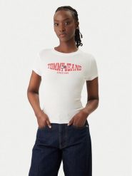 Tommy Jeans T-Shirt Wavy Flag DW0DW22272 Biały Slim Fit. Białe t-shirty damskie Tommy Jeans, s, bez wzorów, z bawełny, bez kołnierzyka. Za 149.99 zł.