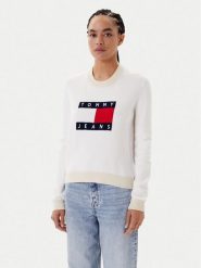 Tommy Jeans Sweter Colorblock Flag DW0DW20970 Biały Regular Fit. Białe swetry klasyczne damskie Tommy Jeans, xxs, z jeansu, bez kołnierzyka. Za 339.99 zł.