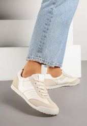 Beżowe Sneakersy w Stylu Kultowych Tenisówek Felandris. Brązowe obuwie sportowe damskie Born2be, z jeansu, bez zapięcia, tenisowe. Za 74.99 zł.