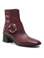 Lasocki Botki T003 Bordowy. Czerwone botki damskie Lasocki, ze skóry, bez obcasa, na słupku, bez zapięcia. Za 329.99 zł.
