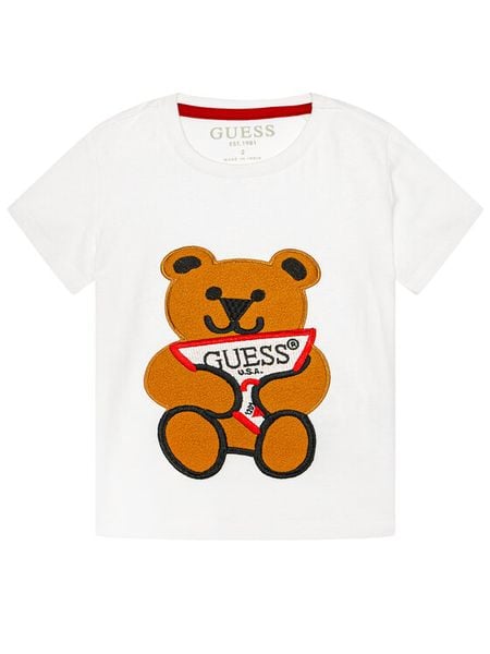 Guess T-Shirt N0BI22 I3Z00 Biały Regular Fit. Białe koszulki i t-shirty dziewczęce Guess, z aplikacjami, z bawełny, bez kołnierzyka, bez ramiączek. Za 59.99 zł.