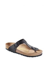 Birkenstock Skórzane japonki w kolorze czarnym rozmiar: 37. Czarne klapki damskie Birkenstock, bez wzorów, z otwartym noskiem, bez obcasa, bez zapięcia. Za 264.45 zł.