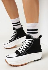 Czarne Trampki na Platformie z Cholewką za Kostkę Alamatia. Czarne trampki damskie Born2be, bez wzorów, za kostkę, bez zapięcia. Za 84.99 zł.