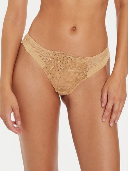 Chantelle Stringi Fleurs Si C12Q90 Beżowy. Brązowe stringi Chantelle, bez wzorów, z syntetyku. Za 179.99 zł.