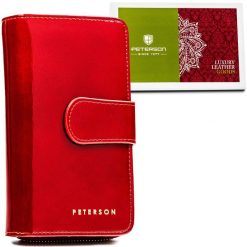 Portfel damski Peterson PTN 76116-SH czerwony. Czerwone portfele damskie Peterson, bez wzorów, z lakierowanej skóry. Za 97.99 zł.