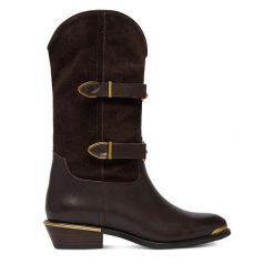 Botki Badura. Brązowe botki damskie Badura, bez obcasa, na słupku, bez zapięcia. Za 599.99 zł.