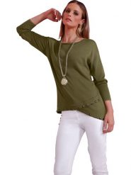 Heine Sweter w kolorze khaki rozmiar: 42. Brązowe swetry klasyczne damskie Heine, s, z wiskozy, z asymetrycznym kołnierzem. Za 78.84 zł.
