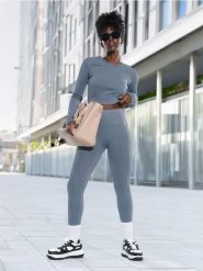 Legginsy - szary. Szare legginsy damskie Sinsay, l, bez wzorów, z materiału. Za 39.99 zł.