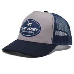 Czapka Trucker - 5 paneli / Jeden rozmiar (Szary/Niebieski). Niebieskie czapki z daszkiem damskie SURF MONKEY, z aplikacjami, z bawełny. Za 159.95 zł.