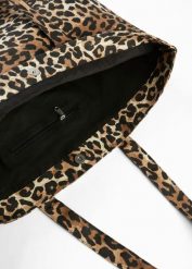 Torba shopper z płótna ze wzorem w panterkę. Czarne shopper bag bonprix, bez wzorów, bez dodatków. Za 67.99 zł.