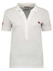Geographical Norway Koszulka polo "Kelly" w kolorze białym rozmiar: XL. Białe bluzki damskie Geographical Norway, xl, bez wzorów, z bawełny, bez kołnierzyka, bez ramiączek. Za 83.42 zł.