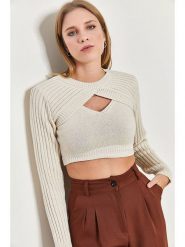 Bianco Lucci Sweter w kolorze beżowym rozmiar: onesize. Brązowe swetry klasyczne damskie Bianco Lucci, bez kołnierzyka. Za 65.99 zł.