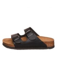 Birkenstock Klapki "Arizona" w kolorze czarnym rozmiar: 44. Czarne klapki damskie Birkenstock, bez wzorów, z otwartym noskiem, bez obcasa, bez zapięcia. Za 300.95 zł.