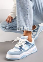 Niebieskie Sneakersy na Grubej Podeszwie z Szerokim Wiązaniem Iniestra. Niebieskie obuwie sportowe damskie Renee, bez zapięcia. Za 99.99 zł.