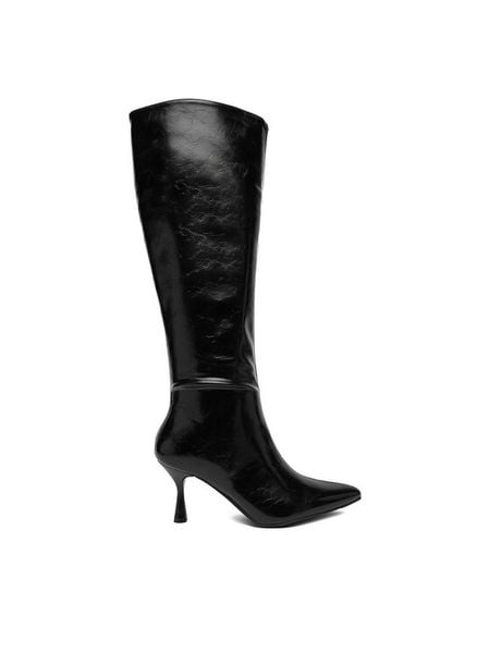 JENNY Kozaki CEO-3A9851-6 Czarny. Czarne kozaki damskie Jenny, z materiału, bez obcasa, na szpilce, bez zapięcia. Za 229.99 zł.