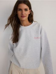 Bluza z haftem - jasnoszary. Szare bluzy damskie Reserved, l, bez wzorów, z bawełny, bez kaptura. Za 129.99 zł.