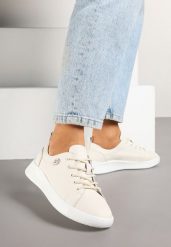 Beżowe Sneakersy ze Skóry Naturalnej z Ozdobną Aplikacją Galotina. Brązowe obuwie sportowe damskie Born2be, z jeansu, bez zapięcia. Za 149.99 zł.