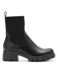 DeeZee Botki CEO-WS5575-05 Czarny. Czarne botki damskie DeeZee, z materiału, bez obcasa, na słupku, bez zapięcia. Za 159.99 zł.