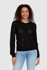 GUESS Czarny sweterek dzianinowy w monogram guess. Czarne swetry klasyczne damskie Guess, s, z dzianiny, bez kołnierzyka. W wyprzedaży za 279.99 zł.