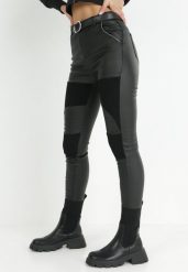 Czarne Spodnie Skinny z Imitacji Skóry Ziga. Czarne rurki damskie Born2be, bez wzorów, z jeansu. Za 59.99 zł.
