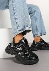 Czarne Sneakersy na Grubej Tłoczonej Podeszwie z Geometrycznym Wzorem Deoliriel. Czarne obuwie sportowe damskie Born2be, z jeansu, bez zapięcia. Za 89.99 zł.