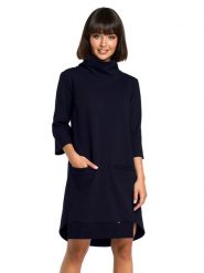 Be Wear Sukienka w kolorze ciemnoniebieskim rozmiar: M. Niebieskie sukienki damskie Be Wear, bez wzorów, bez ramiączek. Za 136.45 zł.