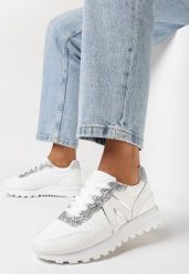 Białe Sneakersy na Grubej Podeszwie z Brokatem Sorbetta. Białe obuwie sportowe damskie Born2be, bez zapięcia. Za 109.99 zł.