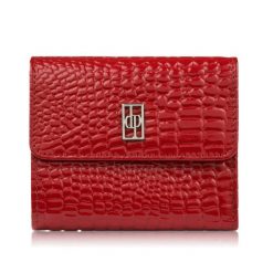 Skórzany portfel damski mały czerwony z tłoczeniem typu croco Paolo Peruzzi AL-03-RD. Czerwone portfele damskie PAOLO PERUZZI, bez wzorów, ze skóry. Za 79.00 zł.