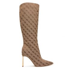 Kozaki Guess. Brązowe kozaki damskie Guess, bez obcasa, na szpilce, bez zapięcia. Za 824.99 zł.