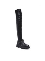 DeeZee Muszkieterki H13073A-5 Czarny. Czarne kozaki damskie DeeZee, ze skóry, bez obcasa, na płaskiej podeszwie, bez zapięcia. Za 159.99 zł.