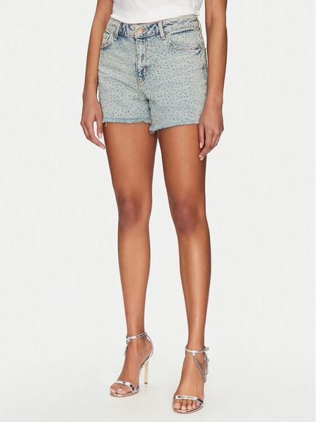 Guess Szorty jeansowe W5GD74 D5LQ2 Niebieski Regular Fit. Niebieskie szorty damskie Guess, z aplikacjami, z bawełny. Za 569.99 zł.