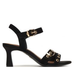 Sandały Tamaris. Czarne sandały damskie Tamaris, bez wzorów, bez obcasa, na słupku, bez zapięcia. Za 329.99 zł.