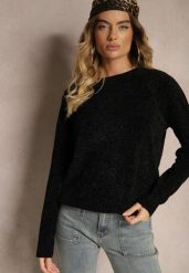 Czarny Sweter z Bawełną w Klasycznym Stylu Zinonira. Czarne swetry klasyczne damskie Renee, l, z bawełny, bez kołnierzyka. Za 54.99 zł.