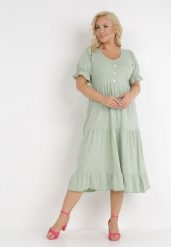 Miętowa Sukienka Thosassea. Zielone sukienki damskie Born2be, bez wzorów, z bawełny, bez ramiączek. Za 129.99 zł.