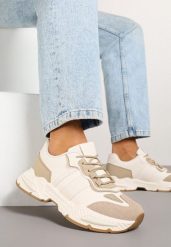 Ciemnobeżowe Sneakersy Streetwearowe z Kontrastowymi Przeszyciami Ilirenas. Brązowe obuwie sportowe damskie Born2be, bez zapięcia. Za 109.99 zł.