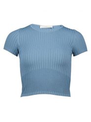 Guess Koszulka w kolorze niebieskim rozmiar: L. Niebieskie bluzki damskie Guess, l, z aplikacjami, bez kołnierzyka, bez ramiączek. Za 74.63 zł.