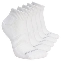 Skarpetki sportowe dla dorosłych 5pk Unisex 1/2 Terry Qtr Crew. Białe skarpetki damskie Skechers, bez wzorów, z materiału. Za 59.99 zł.