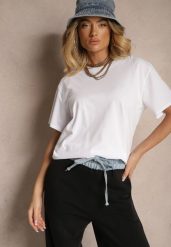 Biały Bawełniany Basicowy T-shirt Lorseli. Białe t-shirty damskie Renee, bez wzorów, z bawełny, bez kołnierzyka. Za 44.99 zł.